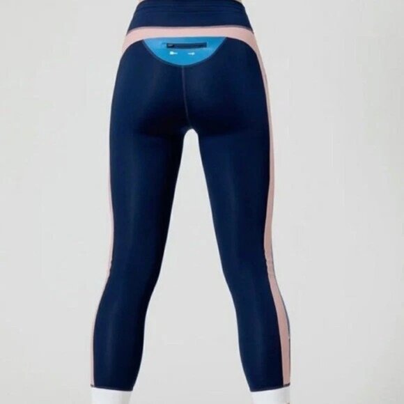 The upside side stripe drawstring navy athletic leggings and sports bra set - Picture 4 of 5